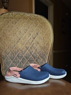 Crocs LiteRide Slip On Clogs Shoes Navy Blue Pink White